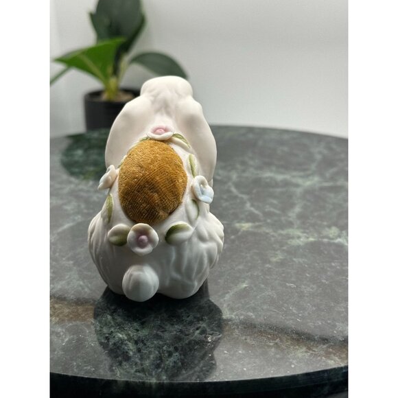 Vintage 1950s Porcelain Pin Cushion White Bunny Rabbit with Applied Flowers - Picture 5 of 11